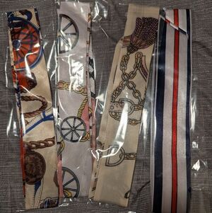 NEW Set Of 4 Elegant Silk Scarves with Nautical and Striped Designs